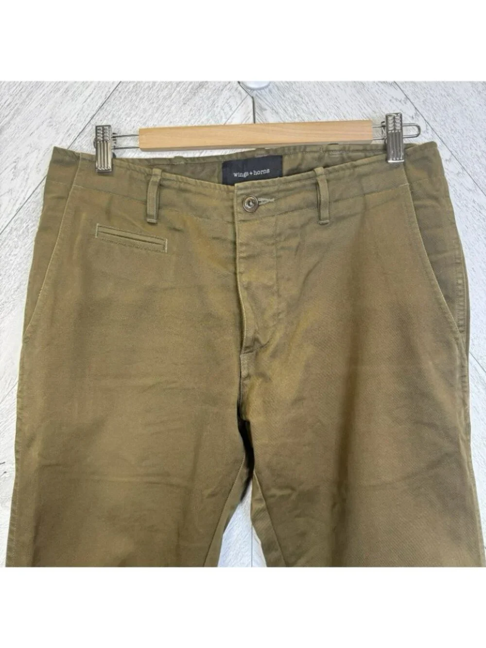 Wings + Horns Chino Pants Mens Size 31 Olive Green Button Fly 32